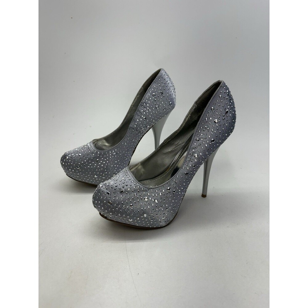 Refresh Silver Rhinestone Platform Pumps Womens 10 High Heel Prom Party Shoes